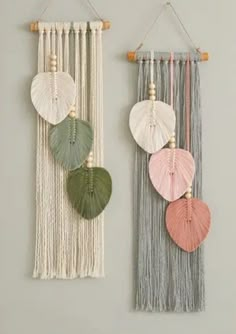 two wall hangings with different colors and designs