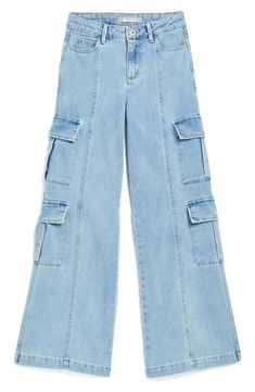 Tractr Kids' Wide Leg Cargo Jeans | Nordstrom Yk2 Aesthetic Outfits, Cargo Jeans Outfit, Wide Leg Cargo Jeans, Old Outfits, Casual Outfits For Teens, Cute Dress Outfits, Baggy Clothes, Cute Pants