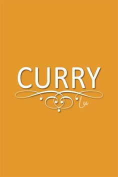 the word curry written in white on an orange background