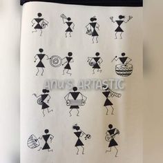 the black and white drawing shows people dancing