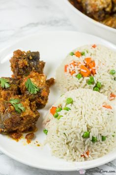 three different types of food on a white plate