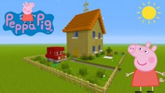 peppa pig is standing in front of a house