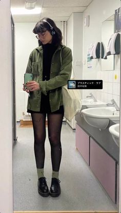 Green Demin Jacket Outfit, Craft Inspired Outfits, Relaxed Interview Outfit, Modest Doc Martens Outfit, Shoe Gazer Aesthetic, Short Docs Outfit, Chunky Mary Janes Outfit Jeans, What To Wear With Tights, Darkcore Aesthetic Outfits