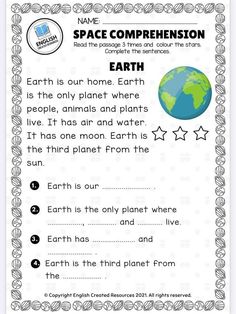 the earth worksheet for grade 1 students to learn space and planets in english