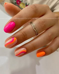 Spring Nail Trends, Summery Nails, Orange Nails, Short Acrylic Nails, Acrylic Nail Designs, Nail Trends