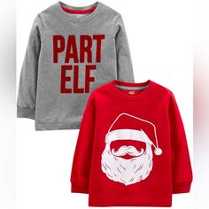 Simple Joys By Carter's Baby Boys' 2-Pack Christmas Long-Sleeve Tees Brand New No Tags Never Worn Part Elf & Santa Face Christmas Tshirt Ideas, Kids Christmas Outfits, Halloween Long Sleeve, Simple Joys, Christmas Tshirt, Baby Christmas Outfit, Carters Baby Boys, Tshirt Ideas, Carters Baby