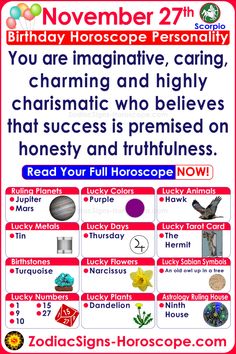 a poster with the words birthday horoscope personality and other things to know about it