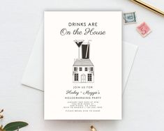 a card that says drinks are on the house