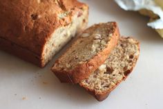 two slices of banana bread sitting next to each other