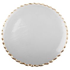 a white plate with gold trimmings on the edge and bottom, sitting in front of a white background