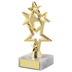 a gold star trophy sitting on top of a marble base