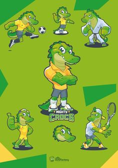 Mighty Crocs Mascot sport poses Logo Design