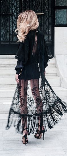 Lace Kimono Stil Rock, Black Lace Kimono, Lace Kimono, Fashion Weeks, Inspired Outfits, Yohji Yamamoto, Hippie Style