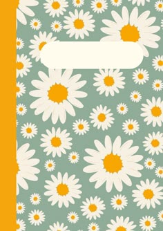 the back side of a phone case with white daisies on green and yellow background