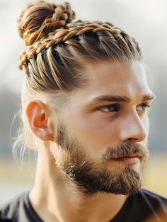 "Description:"Looking for a fresh look? Check out these two trendy men's hairstyles. The first is a modern curly fade, perfect for those who want a clean and stylish cut. The second is a Viking-inspired braided bun, combining both elegance and rugged charm. Perfect for all hair types and occasions. Get inspired for your next hair makeover!"Tags:#MensHairstyles #CurlyFade #BraidedBun #VikingHairstyle #HairTrends2024 #FadeCut #HairInspiration #MenWithBuns #CurlyHair #MensFashion #HairstyleGoals Curly Fade, Male Hairstyle, Trendy Mens Hairstyles, Braided Beard, Braided Crown, Man Bun Hairstyles, Boys Hair