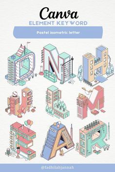 an illustrated book cover with different types of buildings and other things in the shape of letters