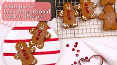 gingerbread cookies are on a plate next to a cooling rack