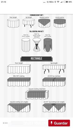 an info sheet showing the different types of tables and chairs that are available for rent