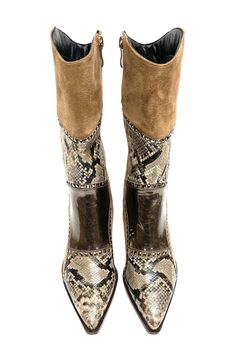 A patchwork of mixed textures and shining studs add a contemporary western-appeal to a pointed toe boot. 3.25" heel 8" shaft height, 11" opening circumference Side zip closure Cushioned footbed Manmade upper and lining, rubber sole Imported Contemporary Western, Embossed Boots, Cowgirl Chic, Cork Wedge, Emboss, Cowboy Boots, Side Zip, Nordstrom Rack, Rubber Sole