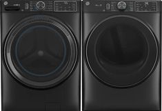 the front load washer and dryer are side by side, both in black