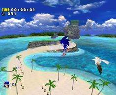 sonic the hedgehog on an island with palm trees