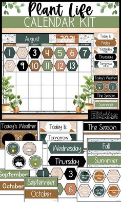 an image of a calendar with the words plant life on it and other items for each month