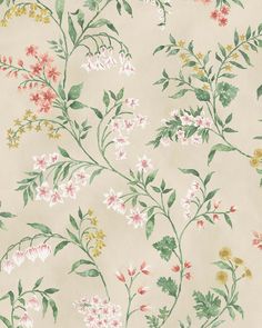 a wallpaper with flowers and leaves on the back ground, in pastel colors