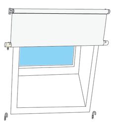 a drawing of a window with rollers on the bottom and side, in front of a white background