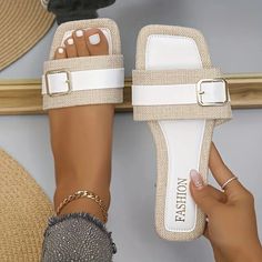 Womens Slippers, Slides, Slippers, Buckle, Square