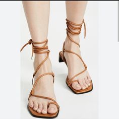 Nwt! Rag And Bone Cindy Tie Open Toe Wrap Sandals. Size: 9us( 39eu)| Color: Tan Brown Lace-up Sandals With Single Toe Strap For Spring, Keen Sandals, Lucite Heels, Leather Sandals Handmade, Leather Gladiator Sandals, Wrap Sandals, Leather Sandals Flat, Strappy Wedges, Leather Espadrilles