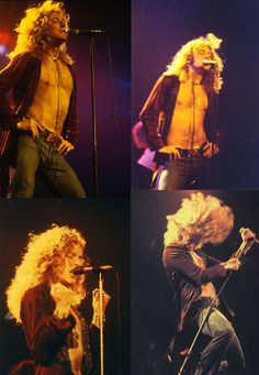 four pictures of the band blond blond performing on stage