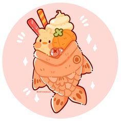 a cartoon fish with ice cream on it's head