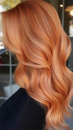 Glow with warmth with copper peach hair that’s warm and radiant. Visit our site for more inspiration on how to achieve this lovely transformation. Don’t forget to save this pin for your next hair inspiration! Copper Peach Hair, Copper Blonde Balayage, Light Copper Hair, Dance Competition Hair, Peach Hair Colors, Competition Hair