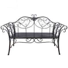 a wrought iron park bench on an isolated white background