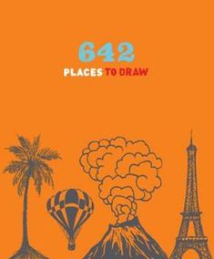 the eiffel tower and hot air balloons are in front of an orange background