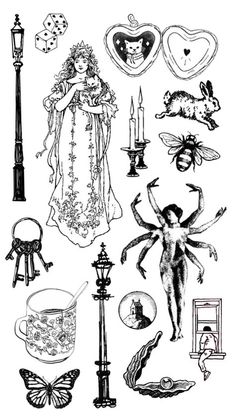 an image of various items in black and white