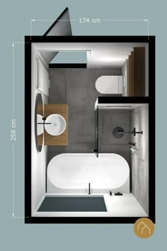 the floor plan for a tiny bathroom with sink, toilet and bathtub in it