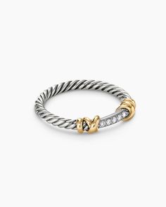 David Yurman | Petite Helena Wrap Band Ring in Sterling Silver with 18K Yellow Gold and Diamonds, 4mm Infinity Band Ring, David Yurman Ring, Cable Bracelets, Women's Rings, Rare Gemstones, Gold Threads, David Yurman, Pave Diamonds, Unique Rings