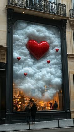 Store Front Christmas Window Display, Heart Installation, Valentines Window Display, Pet Memorial Tattoo, Holiday Window Display, Exterior Facade, Mother's Day Bouquet, Store Design Boutique, Window Display Design