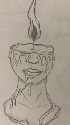 a drawing of a candle that has been melted and is being used as a face