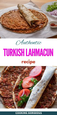 Middle Eastern flatbread topped with ground meat, vegetables, and spices, and baked until crispy.