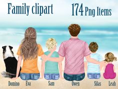 the family clipart has four children and two dogs sitting on it's back