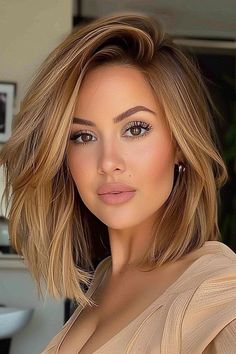 This is a perfect Hair Color for her beautiful brown eyes. A great example of Hair Color for this womens complexion and eyes. Hair Color For 38 Year Old Women, Hair Color With Brown Eyes, Blond Hair Dark Eyes, Blond Hair With Brown Eyes, Hair Color For Fair Skin Hazel Eyes, Short Hairstyle Color Ideas, Hair Color For Round Face Shape, Bob With Bangs And Highlights, Long Bob Styling