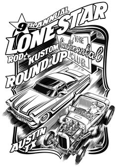 an old school poster with some cars on it