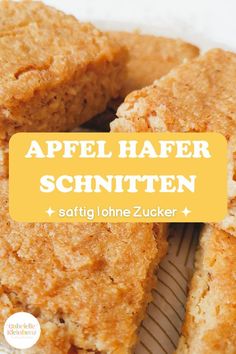 some kind of food that is on top of a white plate with the words appel hafer schniten