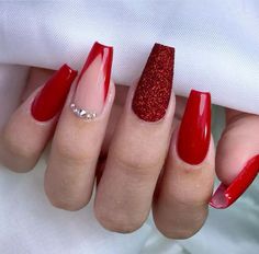 Valentines Day Nails Dark Red, Red Nail Inspo Coffin, Red And Silver Nails Acrylic, Red Coffin Nail Ideas, Book Nails, Nails Arts, Acrylic Nails Coffin Pink