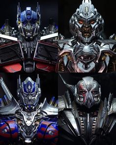 four different images of the same character from the movie, opt primetrons and their armor