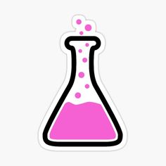 a pink and black flask sticker with dots on it's bottom, in front of a white background