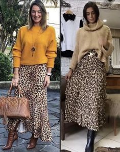 Animal Print Skirt Outfit, Leopard Print Skirt Outfit, Midi Skirt Outfits, Leopard Skirt Outfit, Dress Trending, Printed Skirt Outfit, Skirt Outfit Fall, Leopard Print Outfits, Leopard Outfits