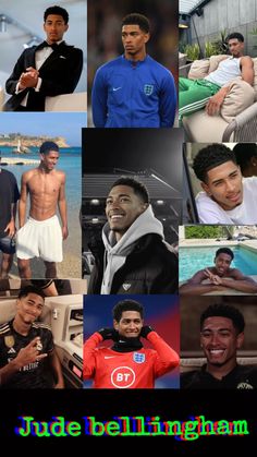 the collage shows many different pictures of men in sports clothes and one man with no shirt on